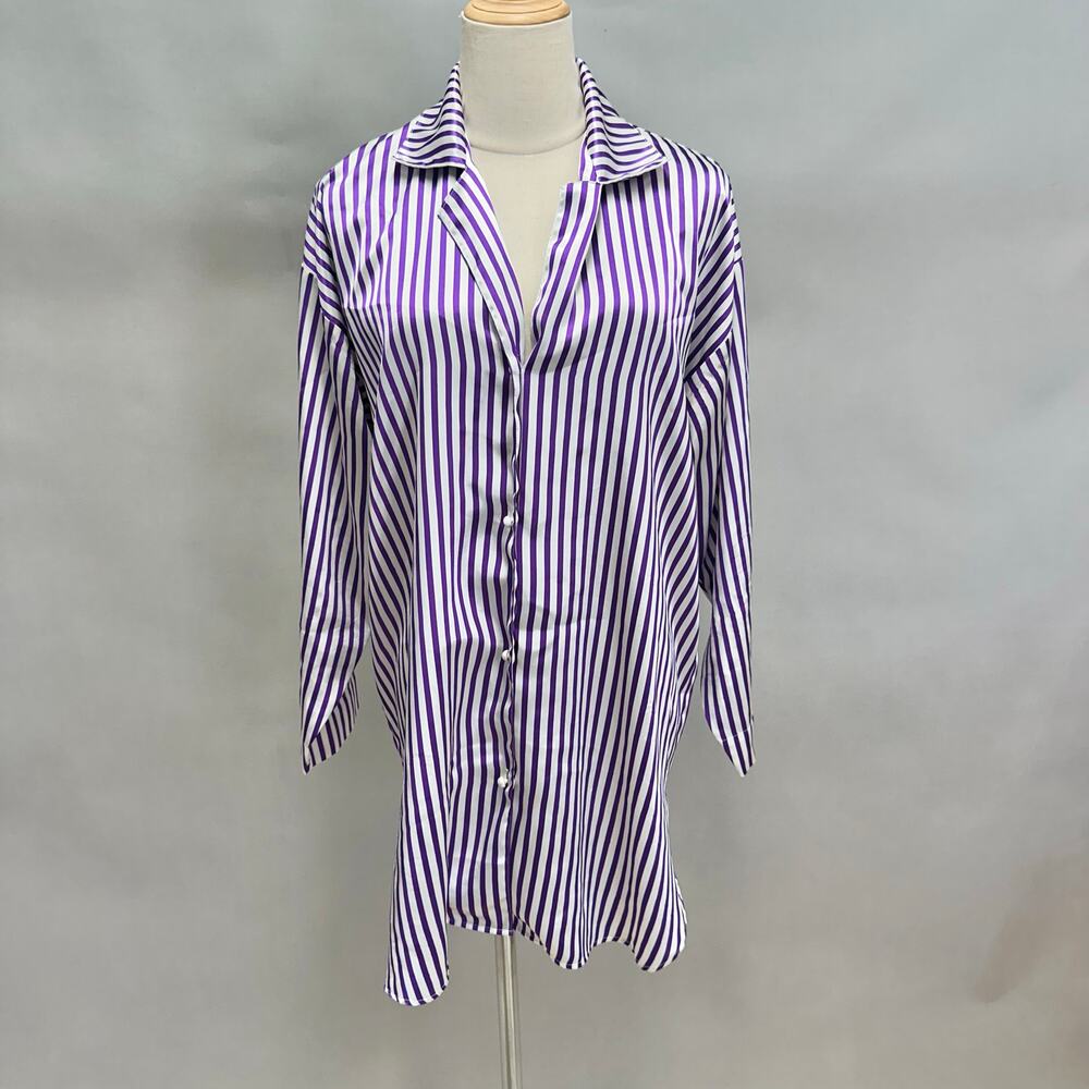 Vintage 90s Victoria's Secret Gold Label Striped satin Sleep Shirt size Small